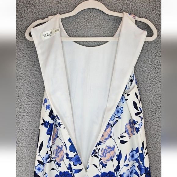 Eliza J Womens A Line Dress sz 12 White Blu Floral Ruffle Hem Church Date Night - Picture 11 of 11
